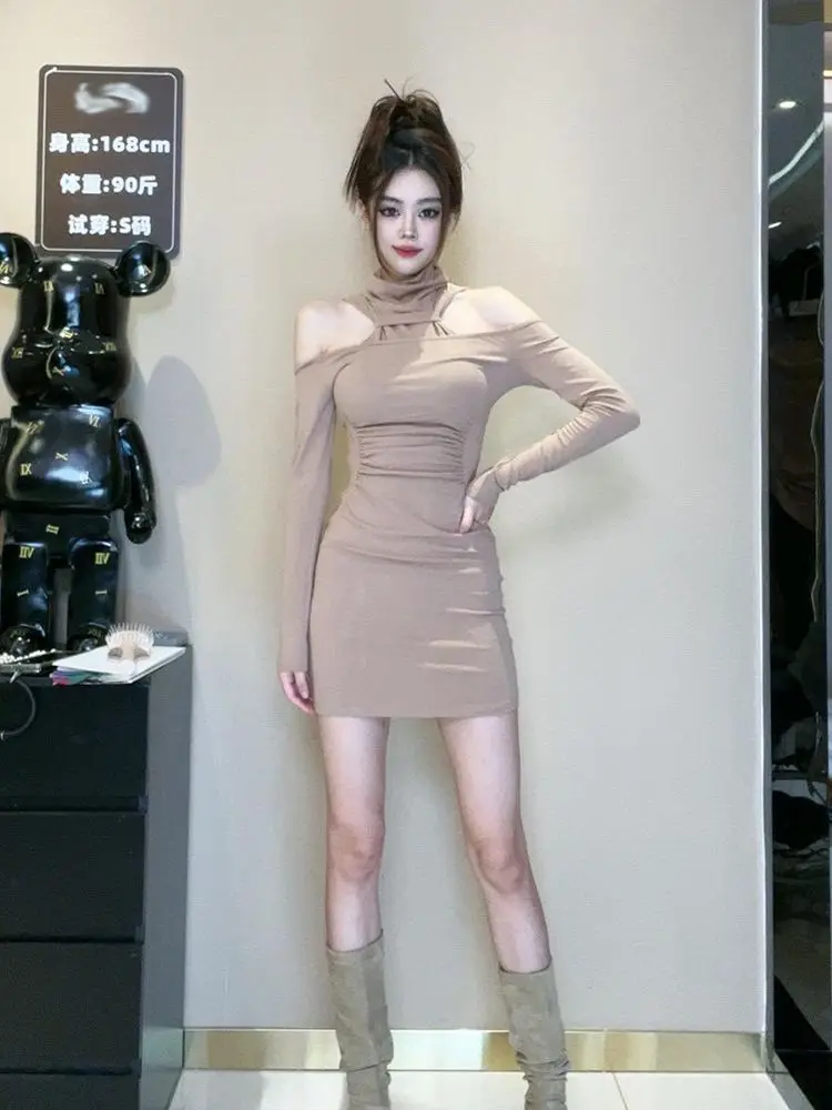 Vestidos de manga comprida feminino estético outono malhas com nervuras abotoadas smocking cintura apertada ajuste regular estilo preppy anti-rugas