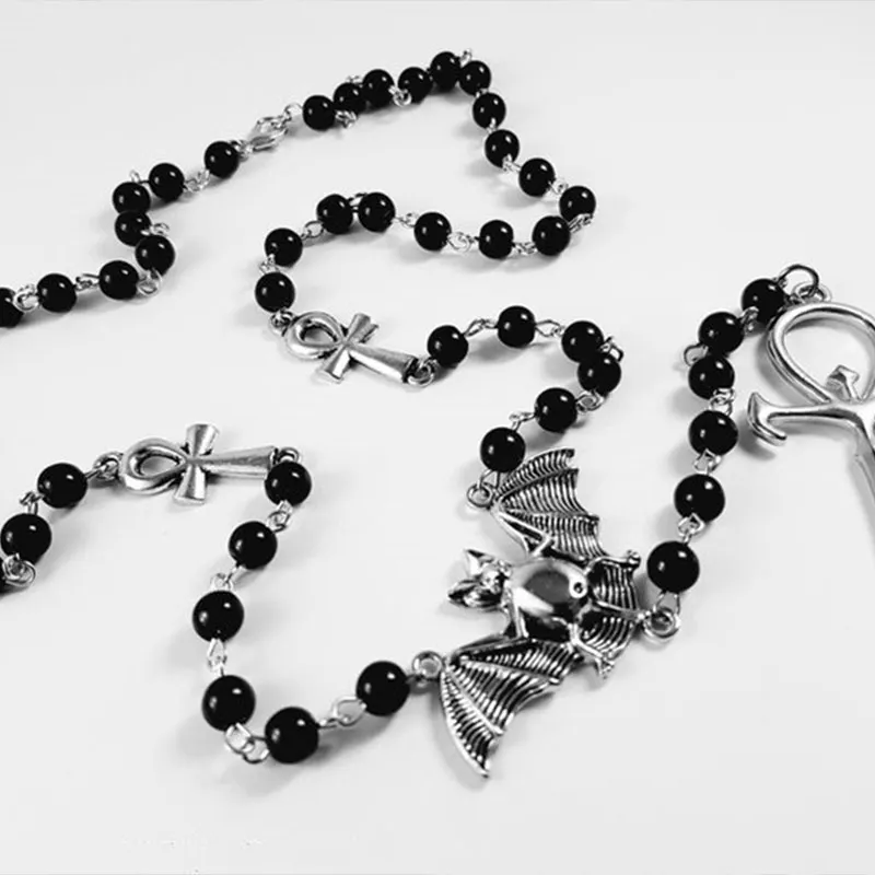 Vampire Ankh Rosary Occult Vamp Goth Ankh Beads Bat Gothic Vampire Vampiric Beaded Egyptian Tradgoth Jewelry Gift Handmade