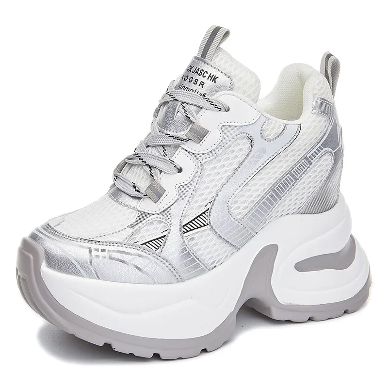 

High quality 10CM Genuine Leather 2025 Spring Shoes Ankle Booties Women Vulcanize Chunky Sneakers Platform Wedge Fashion Autumn