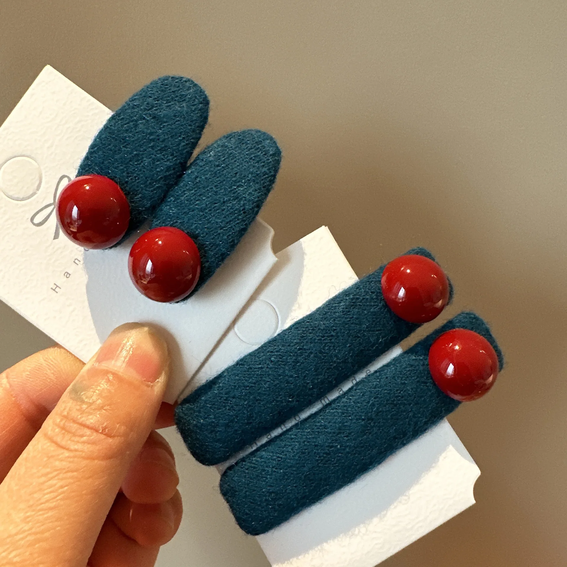 Hair Clip Tweed Red Bead Handmade Korean Style for Bangs Back Head Flyaway Side Versatile Daily Wear Premium Soft