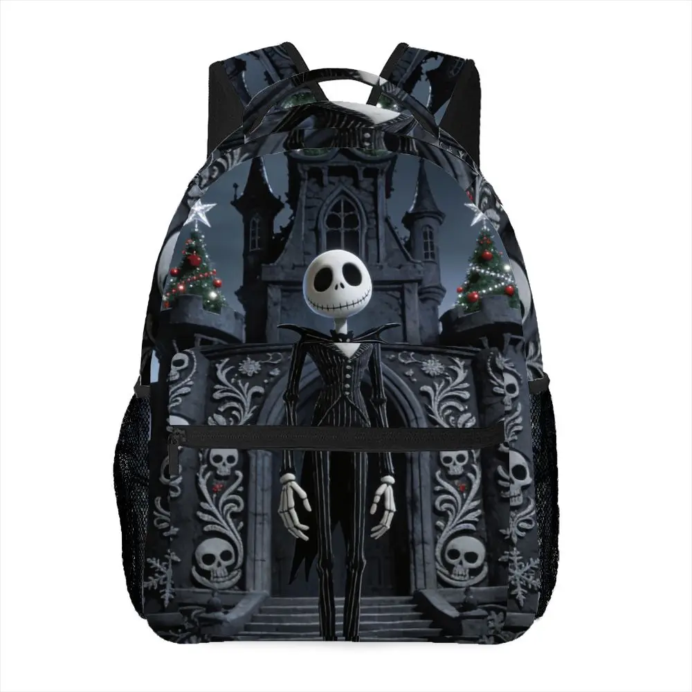 

1pc Disney Dark Series Jack Skellington Cartoon Print Unisex Backpack Zipper Closure Adjustable Straps