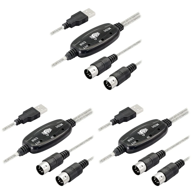 

Лидер продаж3x USB-адаптер MIDI-кабеля, USB-тип A «папа» к 5-контактному входной кабелю MIDI Din со светодиодным индикатором для клавиатуры