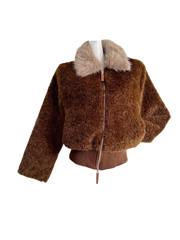 따뜻한 양털 자켓 여성용 패셔너블 안티에이징 대형 퍼 칼라 코트 두꺼운 겨울 외투 출퇴근용