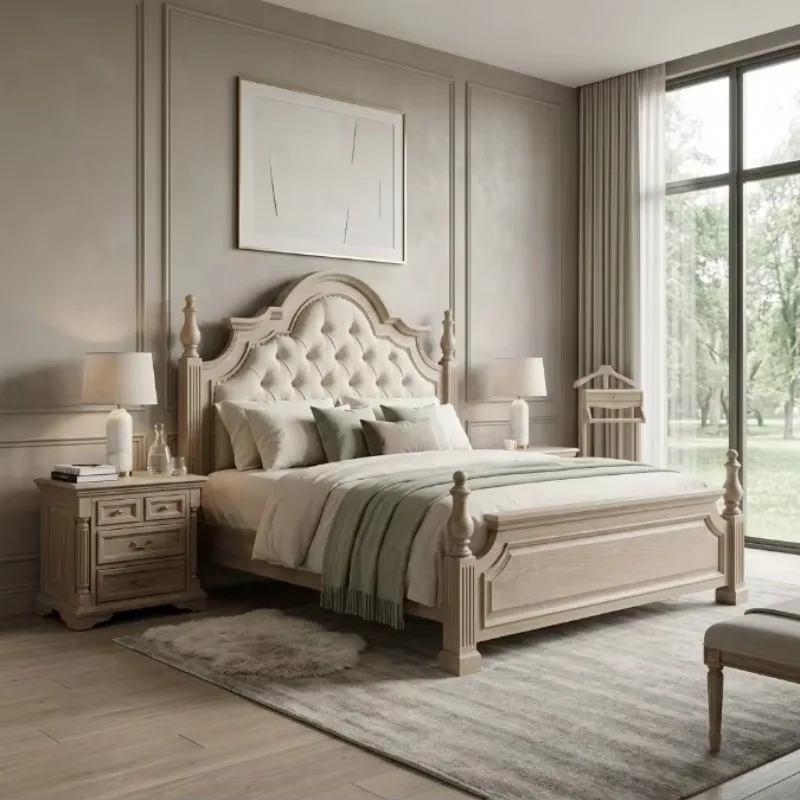 American Style Solid Wood Bed Manufacturer | Upholstered Tufted King Size Bed Frame OEM for Hotel & Residential Projects