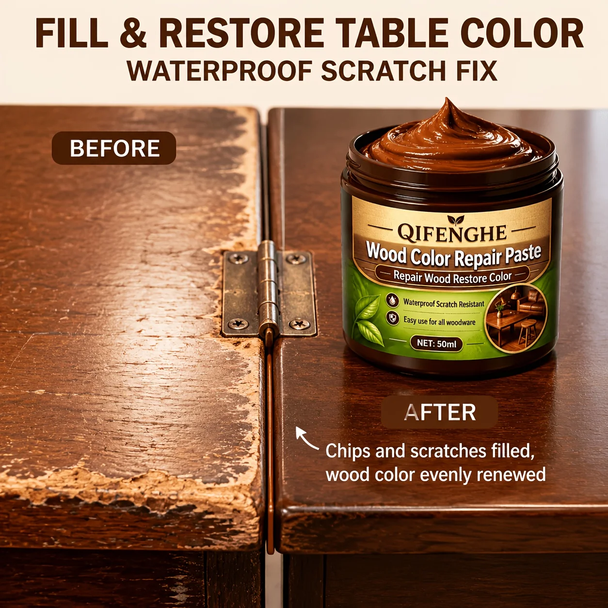 Wood Furniture Repair Paste, Scratch Filler & Color Restorer for Wooden Table, Floor, Cabinet & Lamp
