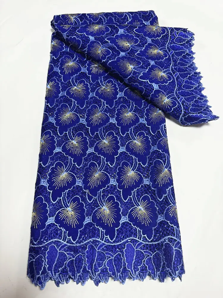 LTSG30 Royal blue!New arrival African guipure cord lace with stones,good quality embroidered water soluble lace for party dress