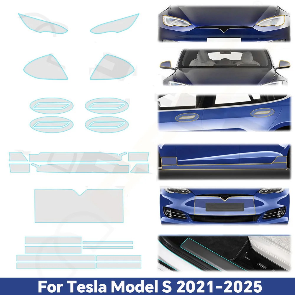 

Headlight Rearview Door Handle TPU Paint Protection Film For Tesla Model S 2021-2025 Pre-cut PPF Bra Anti-Scratch Resistant Kit