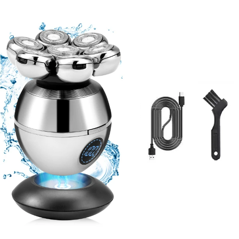 B47B Electric Head Shaver for Bald Men 7D Floating Cutter Beard Trimmer Clipper Waterproof Shaving USB Charging Trimmer Silver