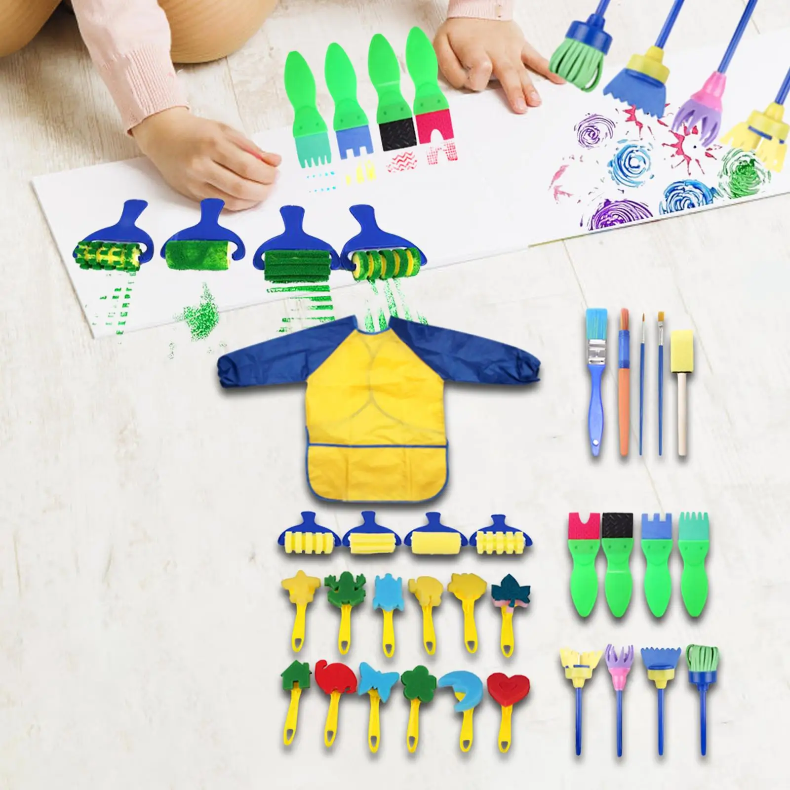 Ensemble d'éponges de peinture pour enfants, pinceaux artisanaux, kit avec tablier imperméable, dessin pour filles, enfants