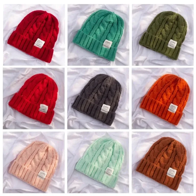 Unisex Thread Knitted Hat Winter Keep Warm Hats Female Beanie Hat Women Solid Color Cap Couple Cap Bonnet Lady Crochet Caps