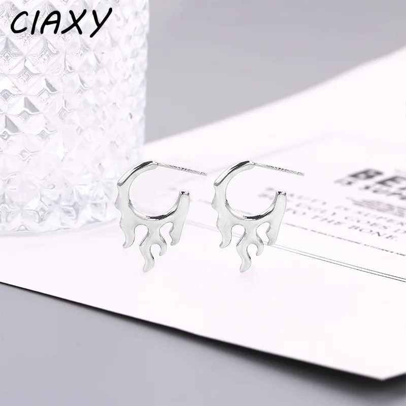 CIAXY Silver Color Flame Stud Earrings for Women Iirregular Plain Lava Earring European and American Hyperbole  Jewelry