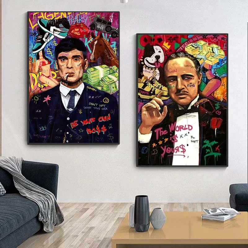 Classic Gangster Movie Character Graffiti Art Poster Canvas Paintings Make Money,Be Your Own Boss Motivational Poster Home Mural