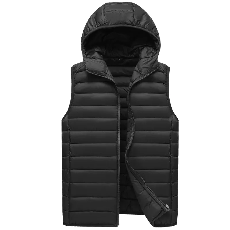 KIDWHXR Parkas Vest Winter Man Simple Solid Color Hooded Waistcoat Men Slim Sleeveless Zipper Lightweight Male Warm Vest Coat