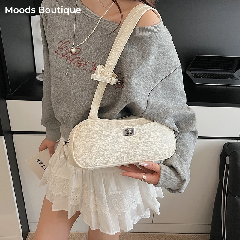 

MOODS Lychee Pattern Underarm Shoulder Bags For Women 2025 New Trends Luxury Designer Purses And Handbags Pure Color Armpit Bags