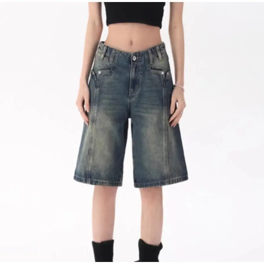 Jeans Frauen Sommer Niedrige Taille Hose Einfache High Street Chic Lose Taschen Gerade Mode Distressed Casual Denim