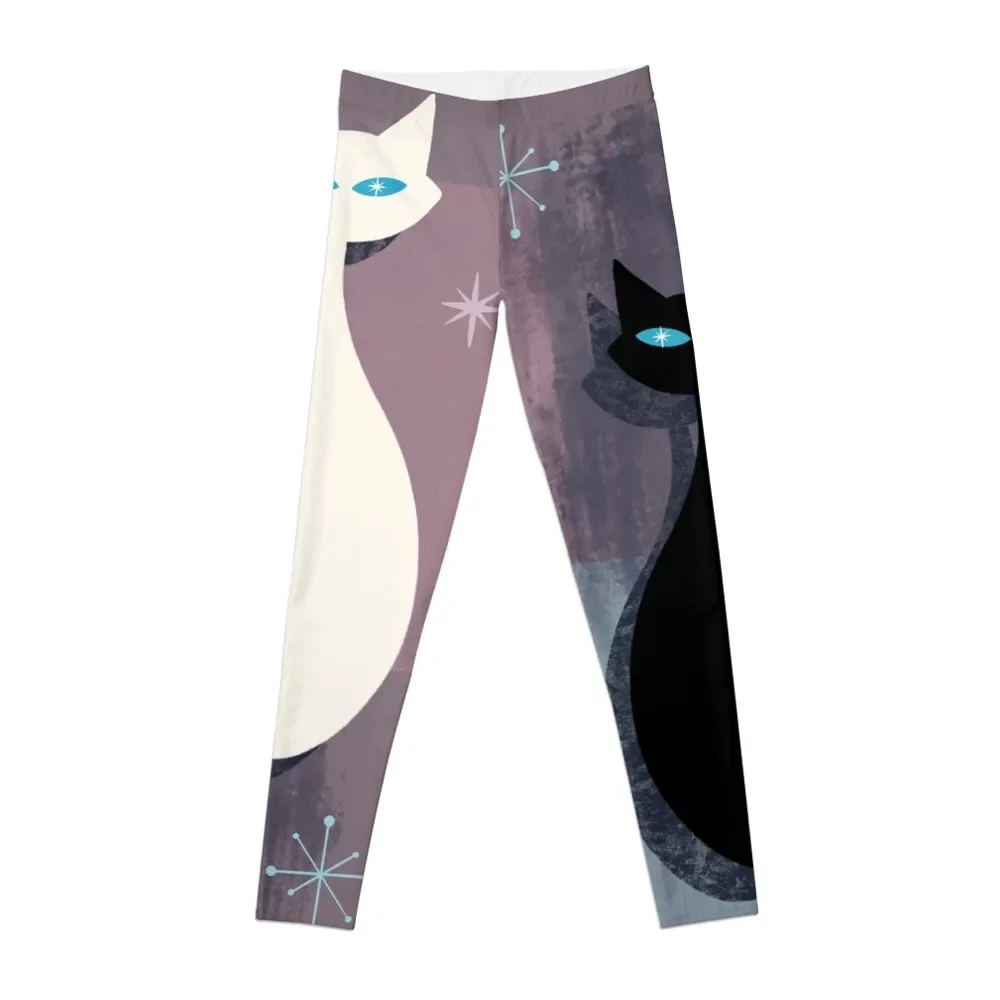 

Jazzy Midcentury Modern Black And White Abstract Cats Leggings Leginsy push up Women's tights Womens Leggings