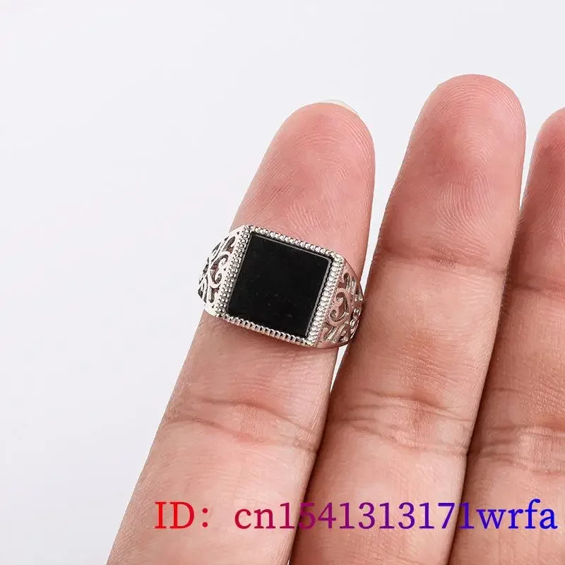 Burmese Jade Rings Accessories Charms Jadeite Gifts 925 Silver Designer Jewelry Women Black Adjustable Natural Emerald Carved