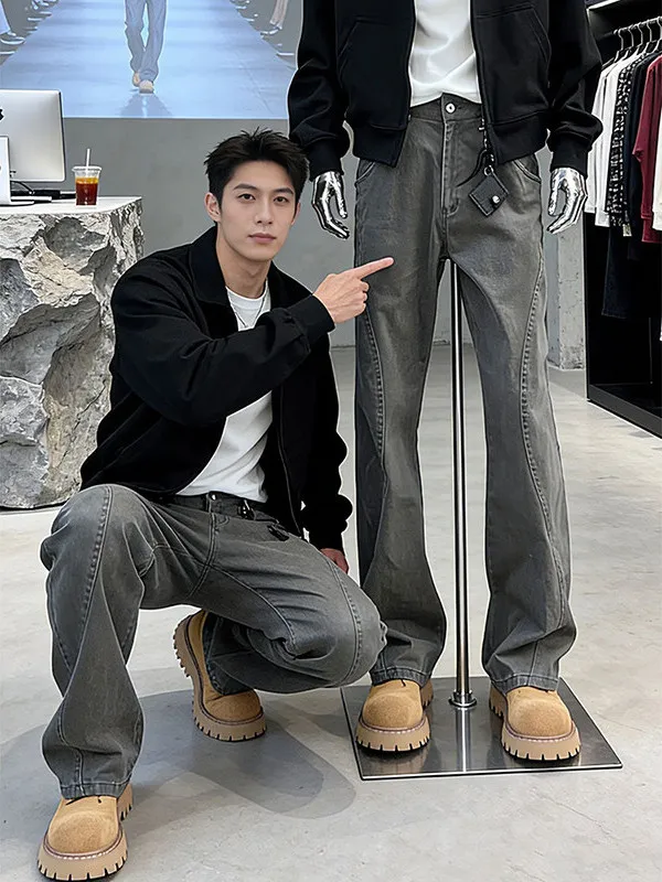 

Мужские джинсы Wolf Deconstructed: американские микро-клеш джинсы Cleanfit с прямым кроем, рабочие брюки, повседневные джинсы