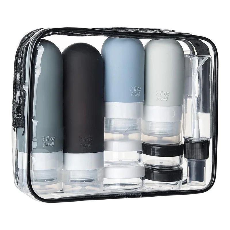 ABAE-Companion de viaje esencial: juego de botellas de silicona a prueba de fugas de 17 piezas para baño, acondicionador y más artículos de tocador