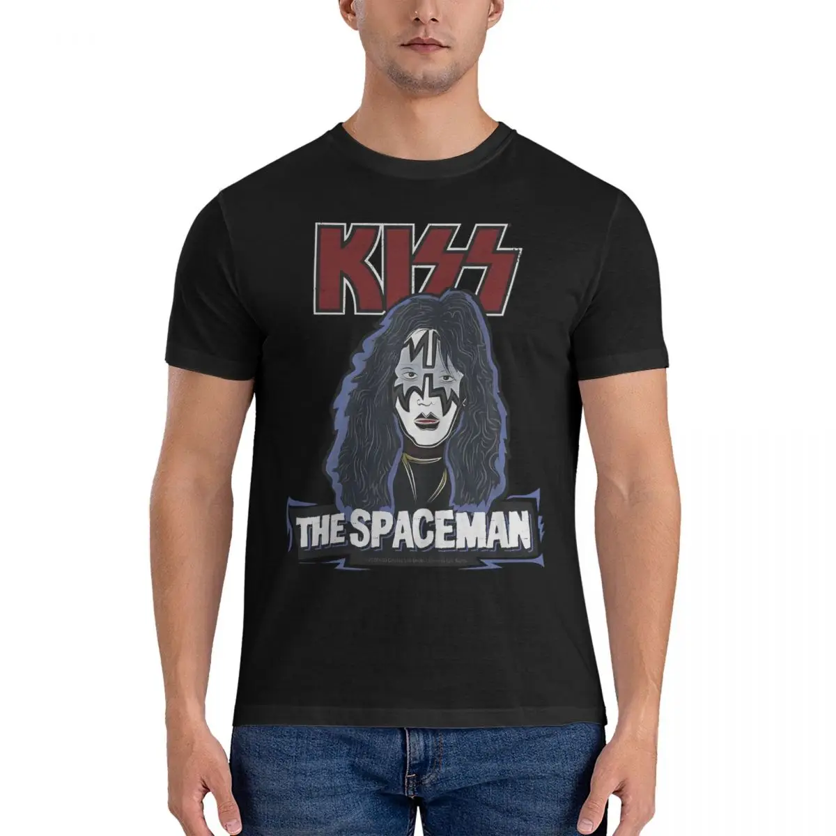 The Spaceman KISS Men T Shirt KISS Casual Tees Short Sleeve Crew Neck T-Shirt Cotton Original Tops