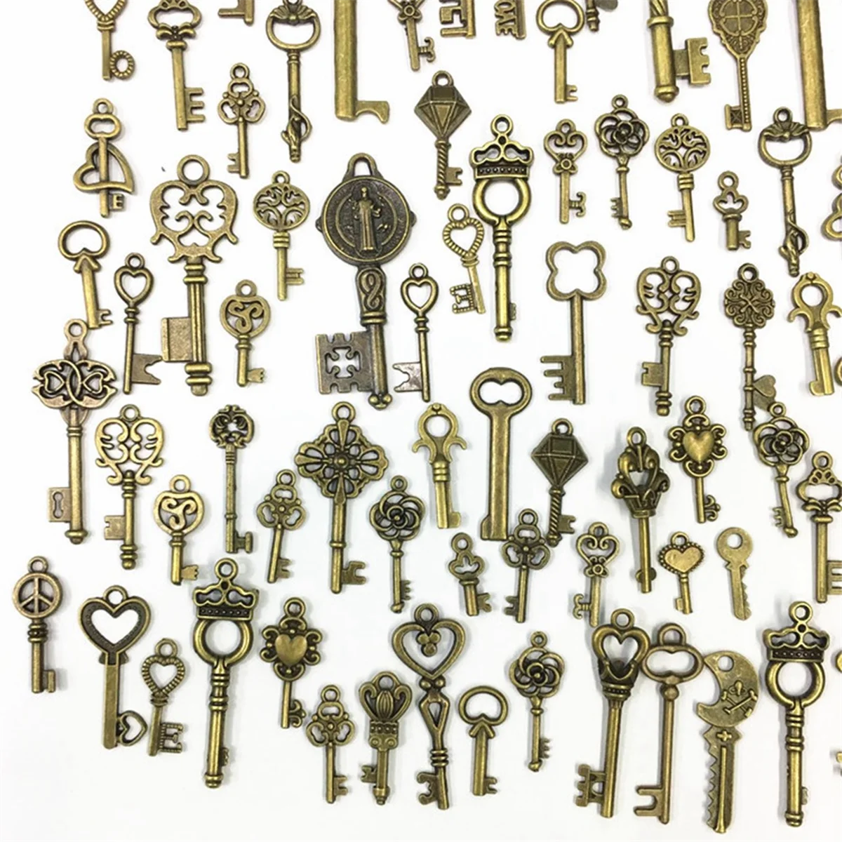 

125Pcs Mix Metal Retro Antique Brass Vintage Bronze Old Looking Decorative Key Steampunk Charms Pendant Jewelry DIYJADD