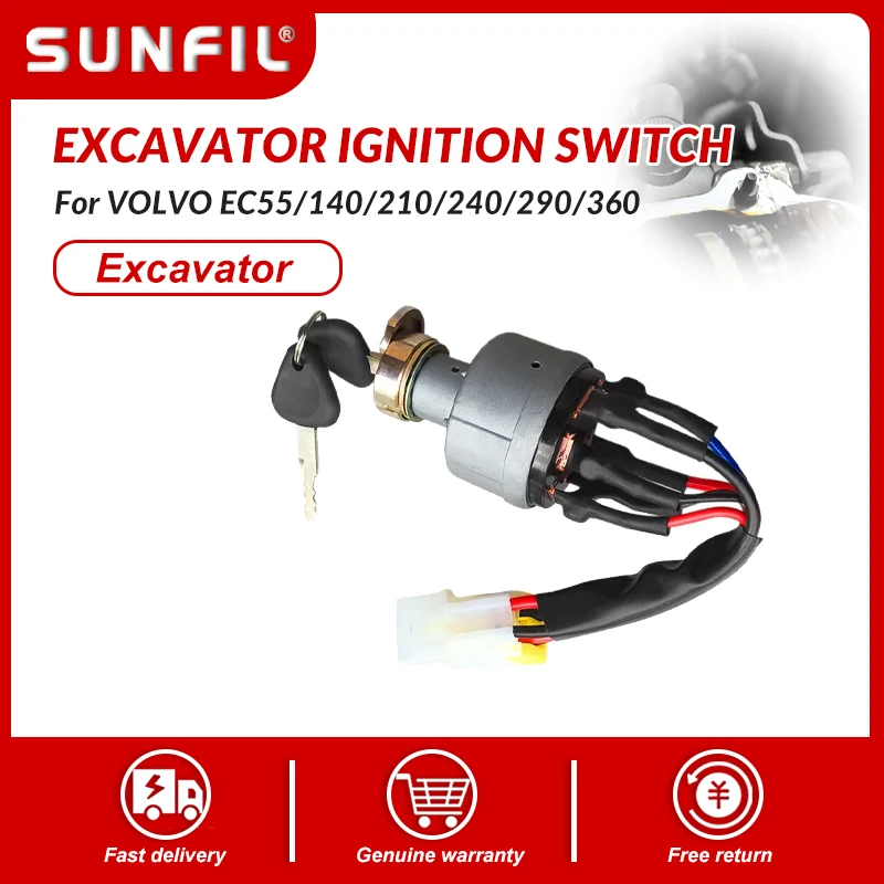 

Excavator Ignition Switch Start Igniter Electric Door Lock Key Excavator Parts For VOLVO EC55/140/210/240/290/360
