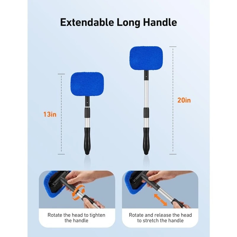Car Windshield Cleaning Tool with Telescopic Extendable Handle, Wiper Kit for Auto Glass Cleaning