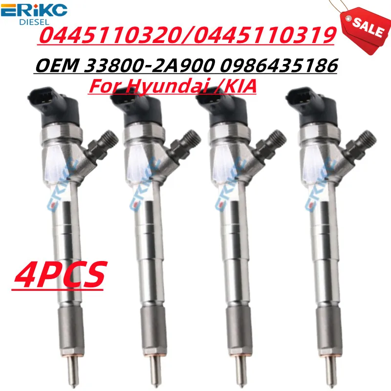 4PCS 33800-2A900 0445110320 0445110319 Diesel Common Rail Injector For Hyundai /KIA Accent i20 i30 KIA Soul Cee'D 1.6 CRDi