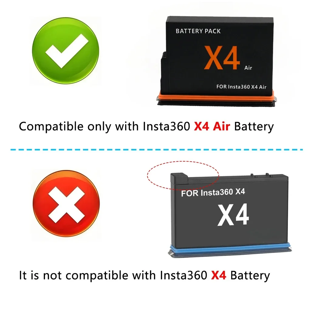 Replacement Camera Battery 2050mAh For Insta360 X4 Air with LCD 2-Slot Fast Charge Box, Rechargeable Battery Accessory Set