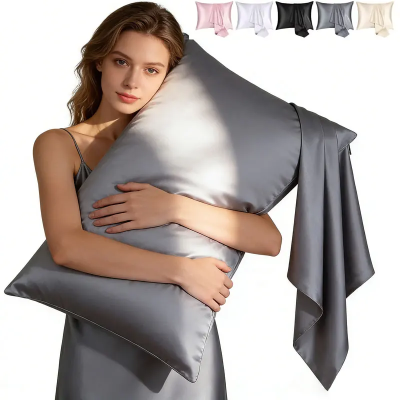 1pc/2pcs Satin Pillowcase 21 Momme 600 Thread Count for Hair and Skin , Hypoallergenic Breathable Both Sides satins with zipper