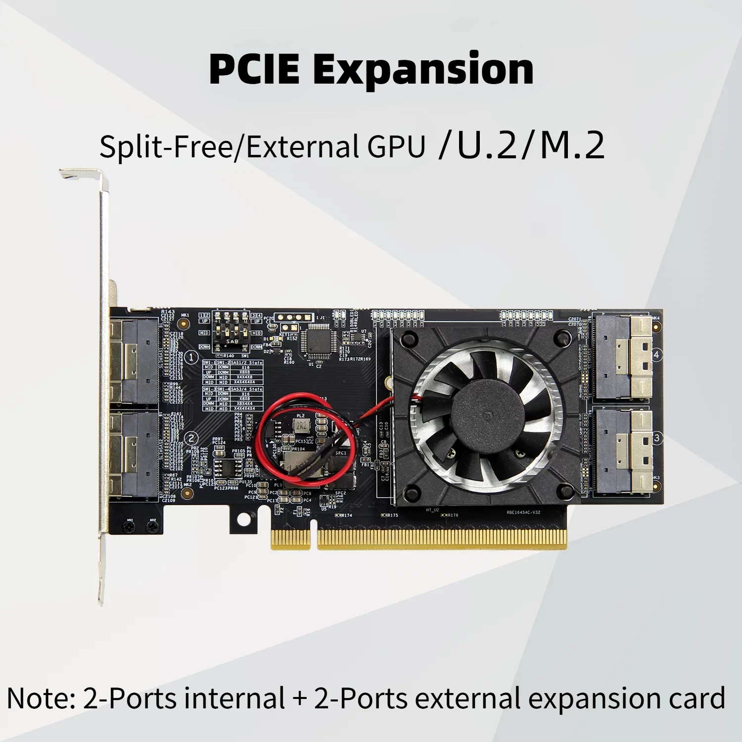 PCIE 3.0 X16 Expansion Card PLX8749 4 Port SFF-8654 X8 Interface Split Free Integrated Module GPU -8*NVMe M.2 SSD U2 Hard Drives