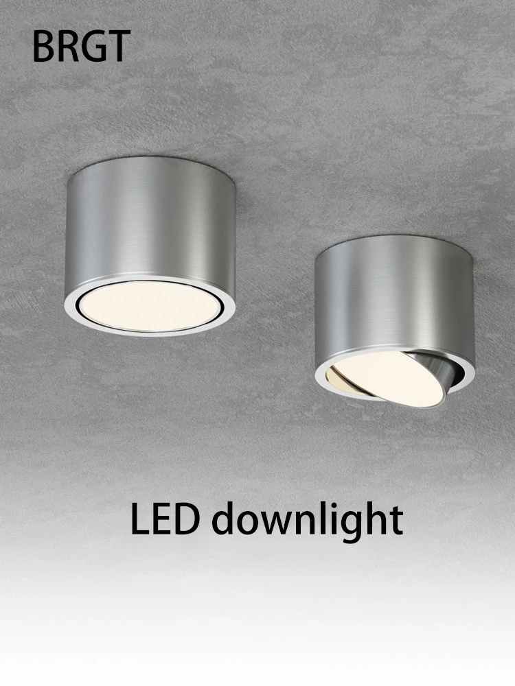 Led Downlight  Ultra-thin Surface Mounted Spot Light Small Lamp Body Ceiling Lighting Stainless Steel Color Bauhaus Style Adjust