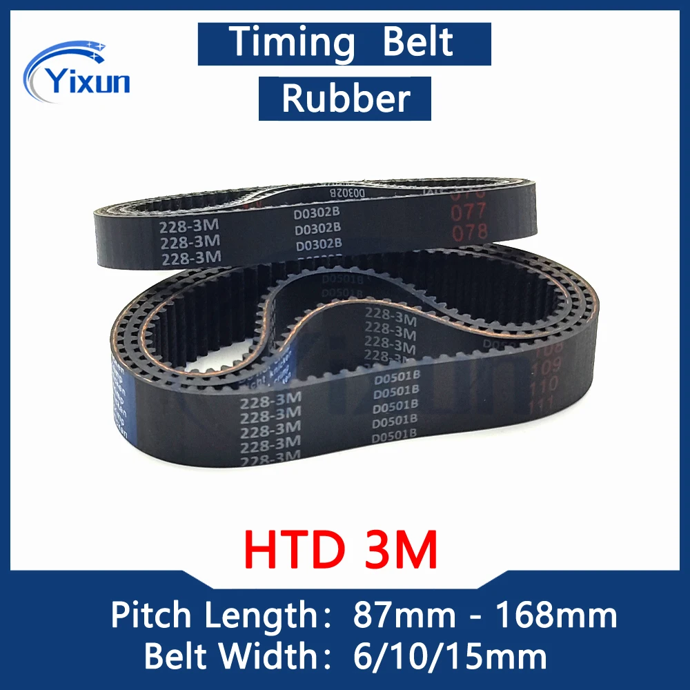 HTD 3M Rubber Timing Belt Length 87mm-168mm Width 6/10/15mm HTD3M Synchronous Belt Drive Toothed Belt Transmission Belt 3M-144