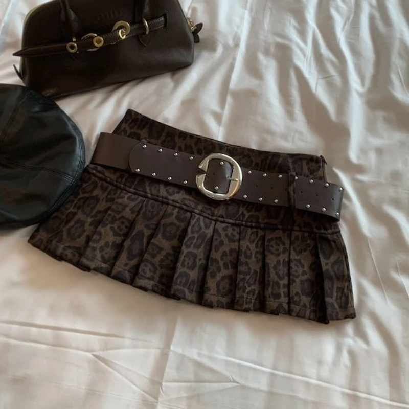 Aesthetic Leopard Print High-waist Short Skirt Women's Y2k Sexy Hot Girl New Slim Pleated Skirts High Street Retro A-line Skirt