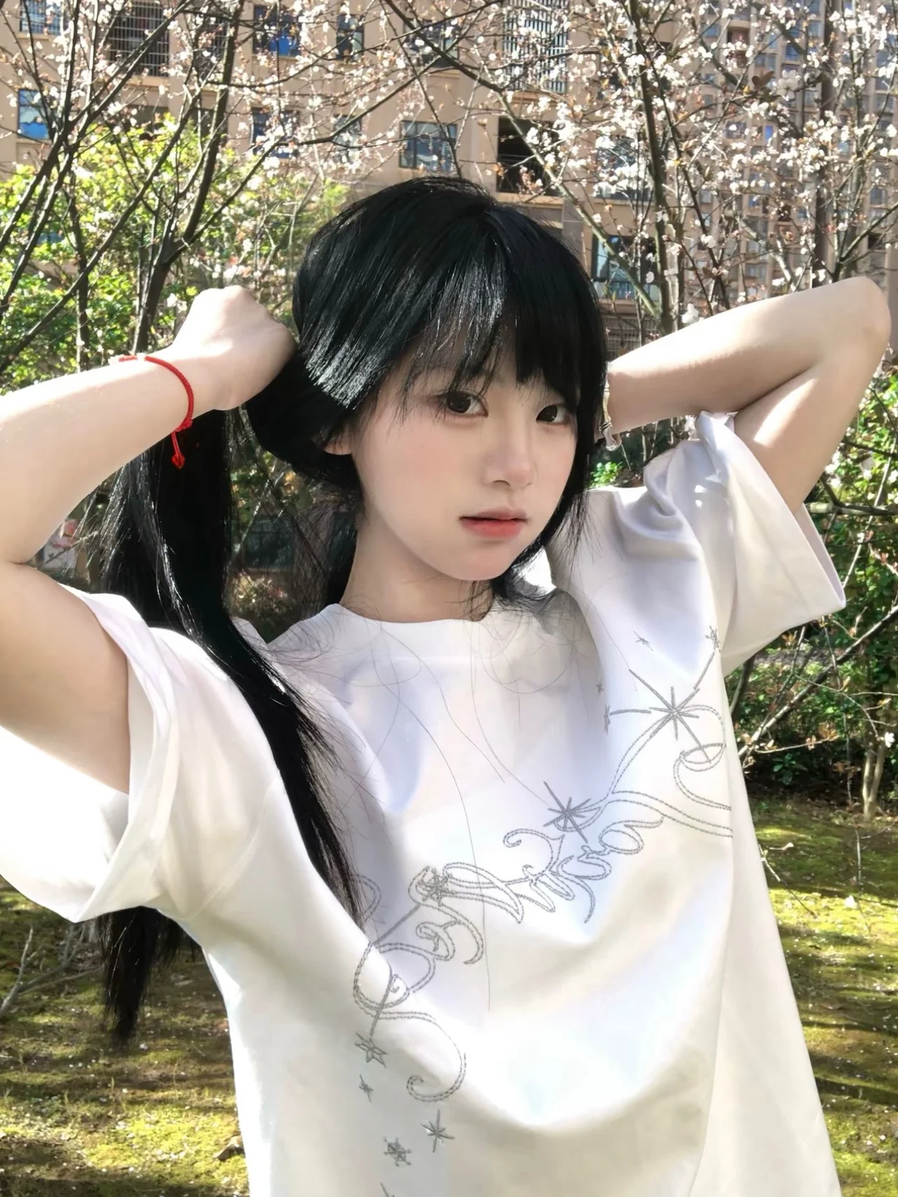 American High Street Silver Thread Star Embroidery Trendy Letter Short Sleeve Women's T-shirt Summer Design Lazy Cotton Pure ...