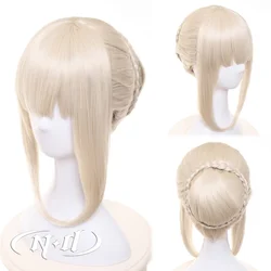 ND Saber Alternative Cosplay Wig Anime Fate/Stay Night Heaven's Feel Long Light Gold Ahoge Disk Cosplay Hair for Halloween Party