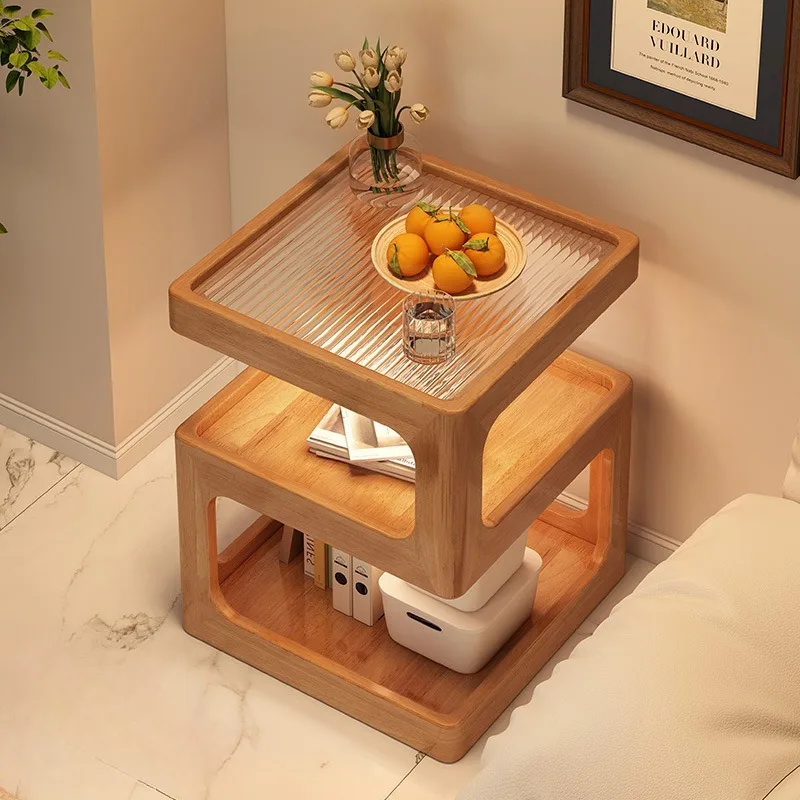 

Solid Wood Bedside Table LED Sensor Light Household Bedroom Simple Modern Small Side Few Creative Bedside Rack Nightstands 협탁