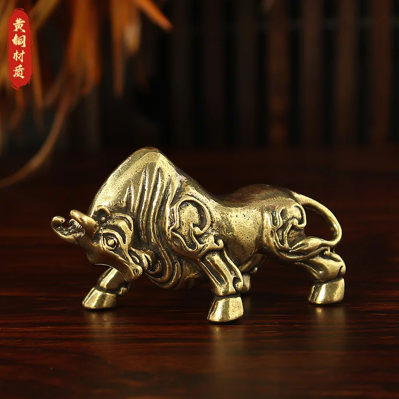 Wangshi Bullfighting Crafts Brass Ornament Zodiac Tea Pet Desktop Entrance Hall Solid Copper Bull Decoration