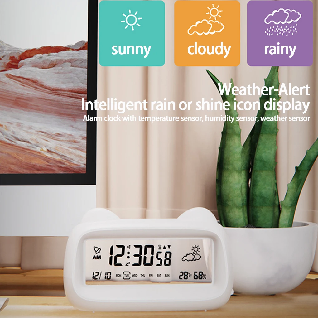 Creative Cat Alarm Clock For Students To Wake Up Cute Timing Calendar Transparent Alarm Clock With Temperature Humidity Features