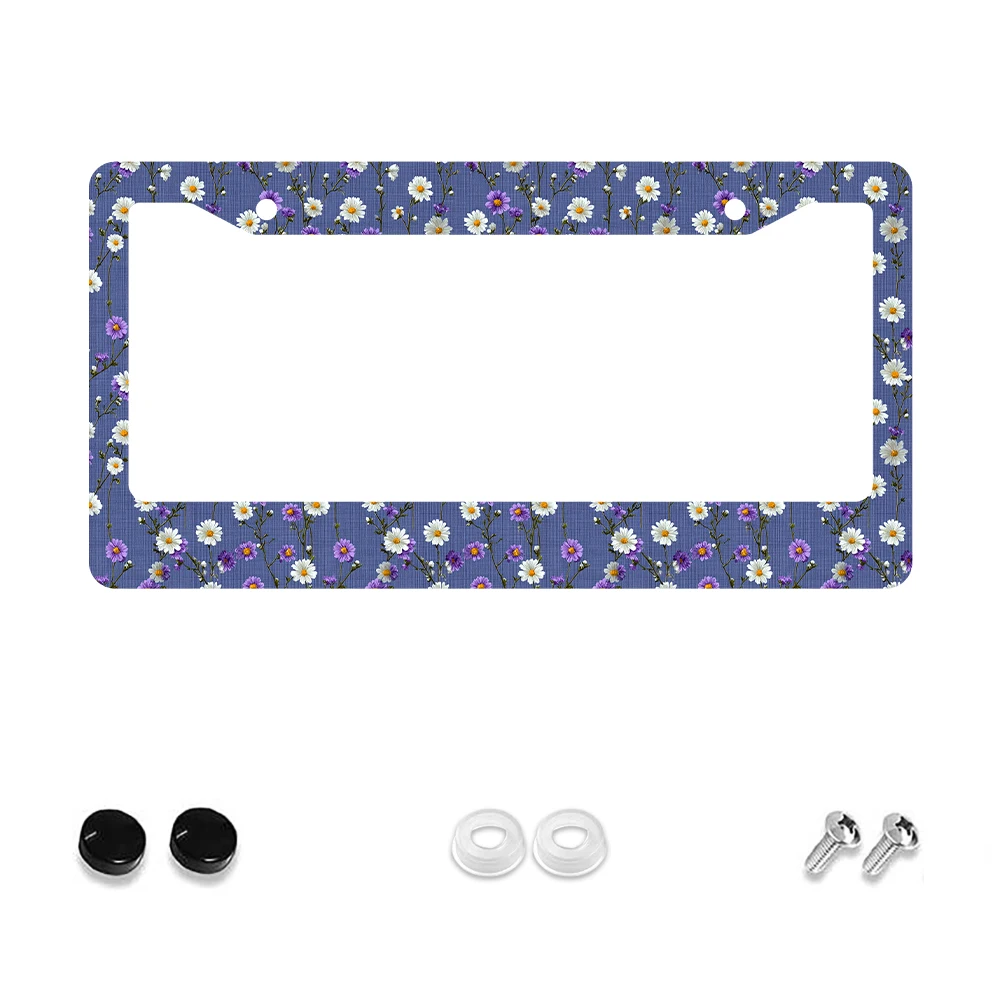 

1pc Blue Colorful Floral Pattern 2 Hole License Plate Frame, Aluminum Material, 6x12 Inches, with Screw Kit, Retro Novelty Car