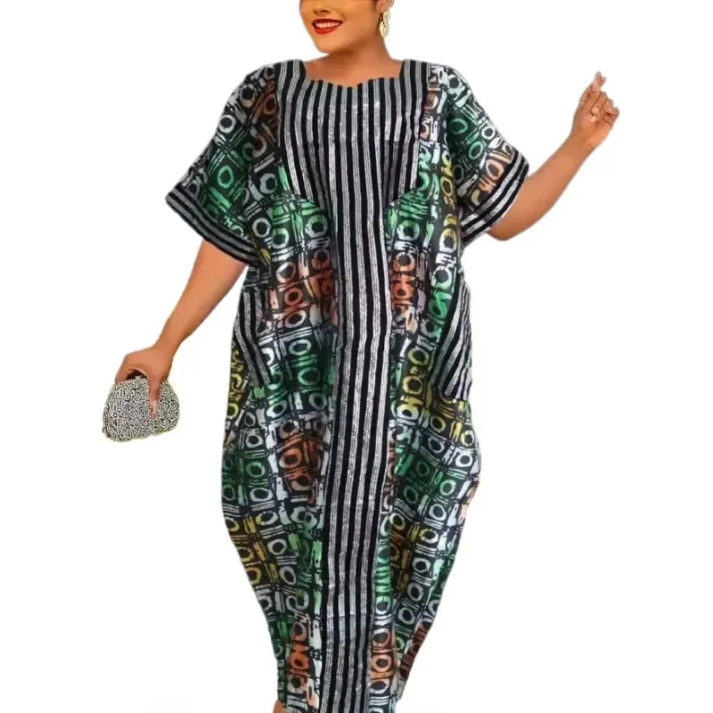 

2024 Ankara Dresses Dashiki African Dresses for Women Summer Half Sleeve Sequin Printing Party Evening Long Maxi Dress Gowns