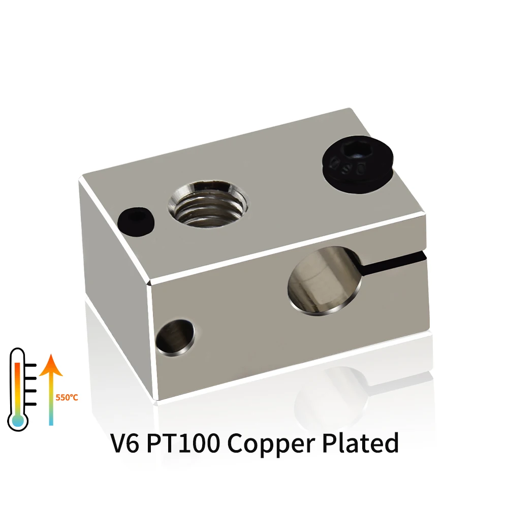 High Quality V6 Heater Block Plated Copper Brass PT100 3D Printer Parts Heat Block For Upgrade E3D V6 Hotend DDB Titan Extruder