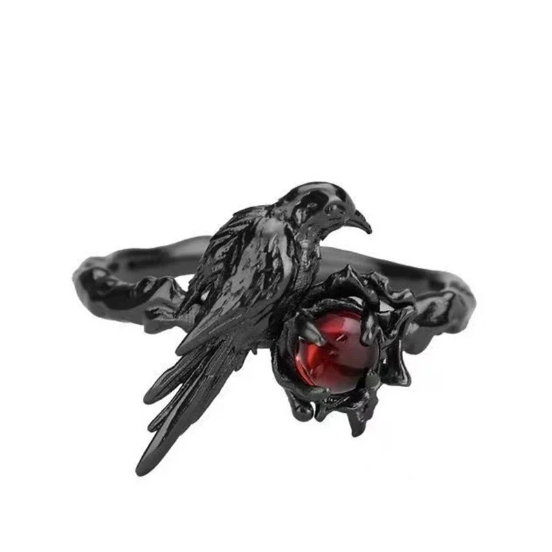 Black Raven Ring - Gothic Horror Handmade Artisan Rings, Promise Cubic Zirconia Jewelry Gift for Women
