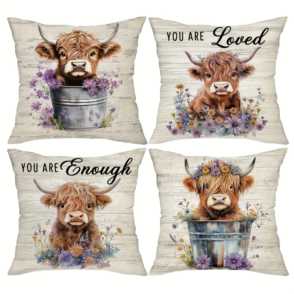 Adorable Highland Cow Heartwarming Pillow CoversLiving room sofa cushion cover, soft and comfortable, bedroom room decoration