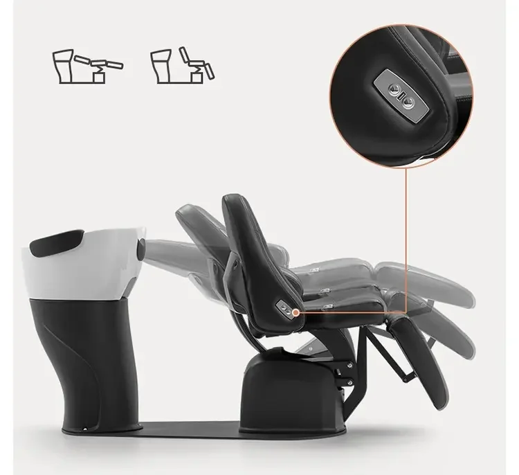 Luxury Orange Leather Rotation Massage Washing Bed Modern Reclining Electric Shampoo Chair