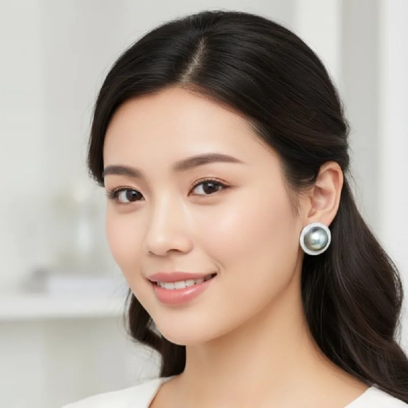 Elegant Women's Huge 20-21mm South Sea Water Mabe Pearl Aurora Colorful Starry Sky Blue 925S Earnail Earrings Premium