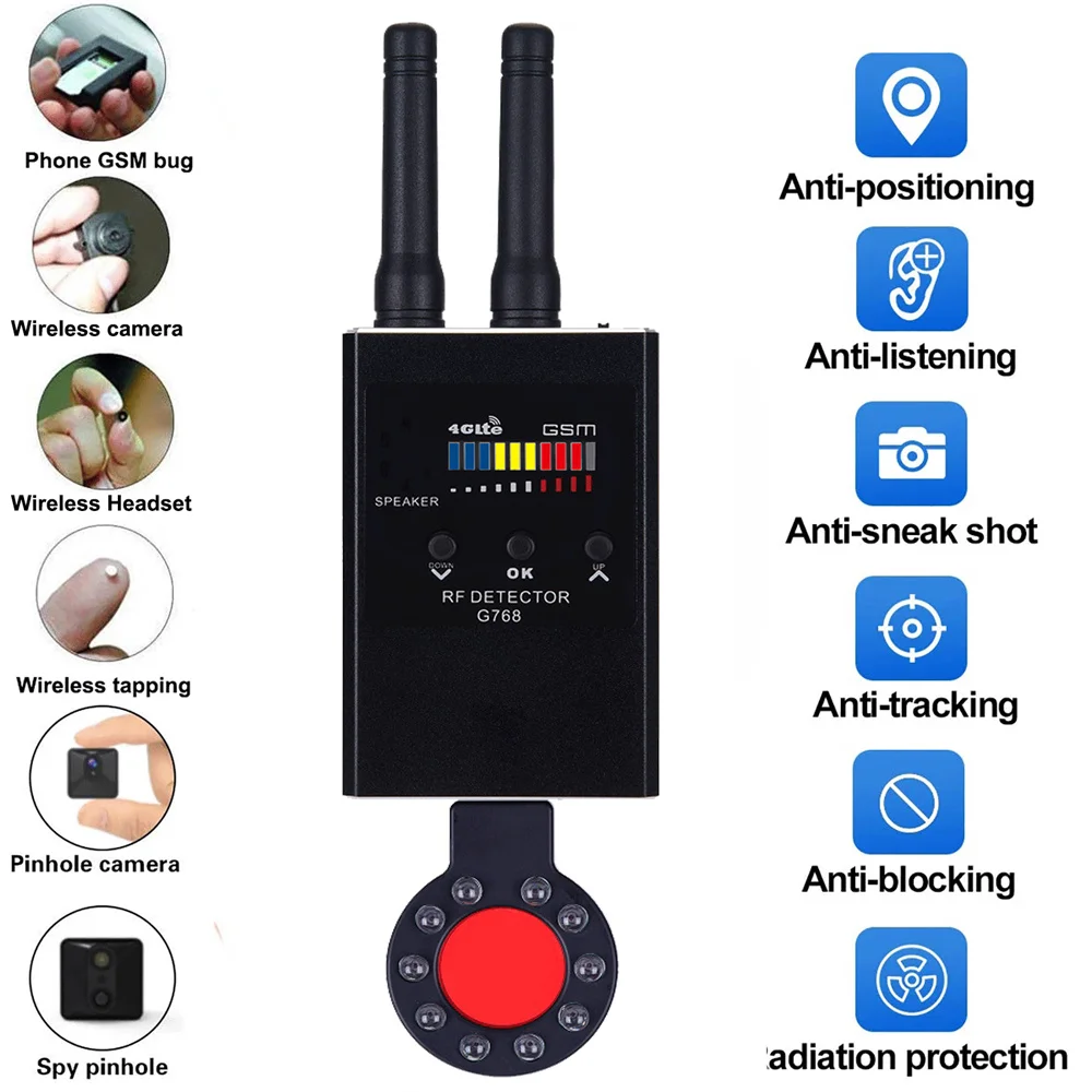 Profession RF Signal Detector Anti-Spy Tapping Detects Eavesdropping Pinhole Audio Bug GSM Devices Finder Anti Spy Scanner G768