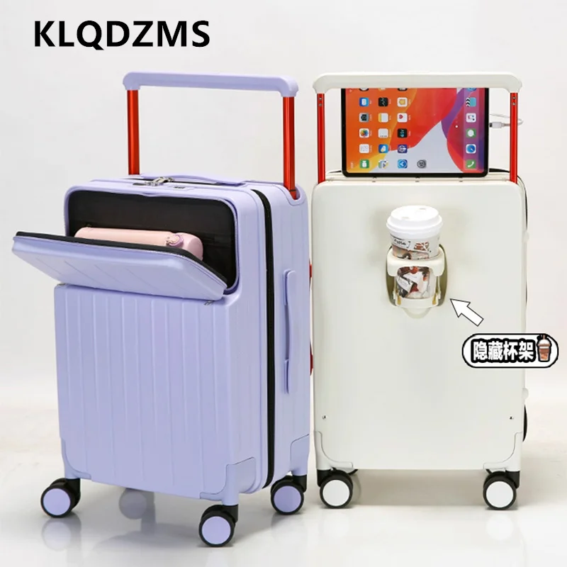 KLQDZMS USB Charging Suitcase Multi-functional Front Opening Laptop Boarding Case ABS+PC Trolley Case 20