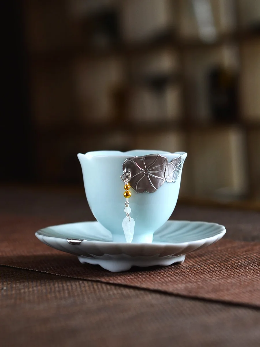 

Handmade Cerc Tea Cup with Silver Inlay Chinese Song Dynas Sle Tea Drinking Bowl High End Gongfu Tea Small Cup
