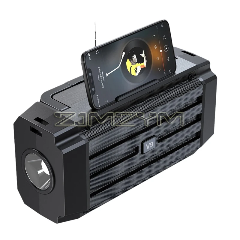 Portable Solar Powered Wireless Speaker Solar Charging Bluetooth Speakers with FM Radio Flashlight TF Card Phone Holder
